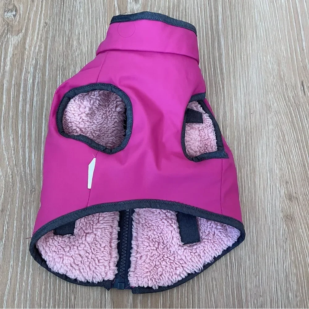 Top paw pink fleece zipper rain jacket